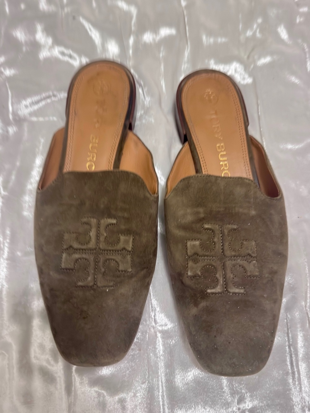 Tory Burch Olive Green Suede Slip-On Loafers